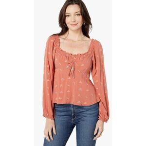 Lucky brand womens peasant shirt M medium top NEW floral rust tan etruscan red